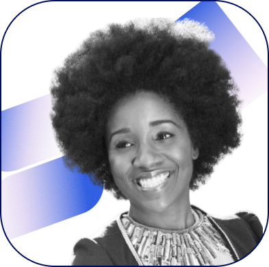 Headshot of Fatimah Aure, Smiling young dark skinned black woman with a medium afro